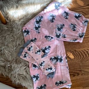 Comfies brand Shitzu PJ bottoms size M- pink with black and white Shitzu images